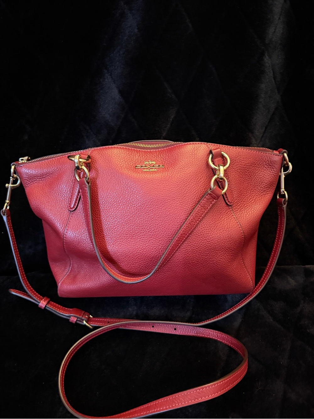 Coach Kelsey Burgundy Red Pebbled Leather Tote with Detachable Strap